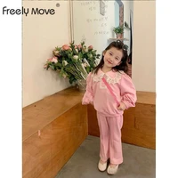 freely move child baby boys girls 2pcs lace patchwork outfits long sleeve pullover flare pants autumn clothes tracksuit sets