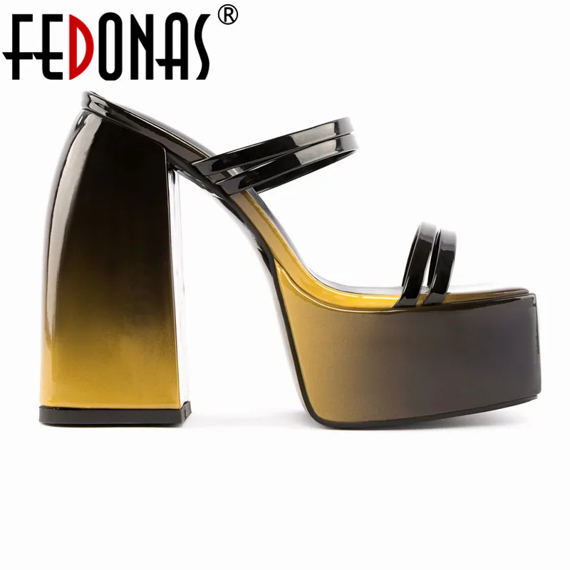 

FEDONAS Fashion Women Pumps 2022 Summer Wedding Party Shoes Woman Platforms High Heels Slippers Patent Leather Prom Sandals Sexy