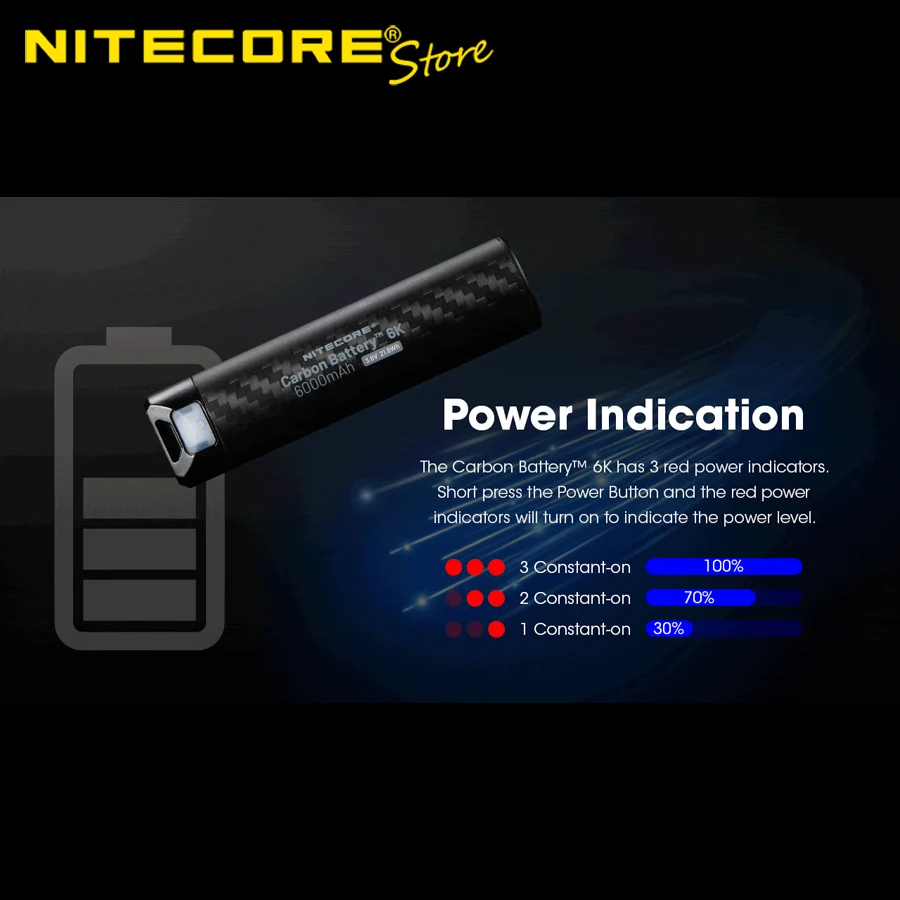Фото Карбоновая батарея NITECORE 6K, 6000 мАч, перезаряжаемый USB-C, расширенный комплект рабочего времени для налобного фонаря №5