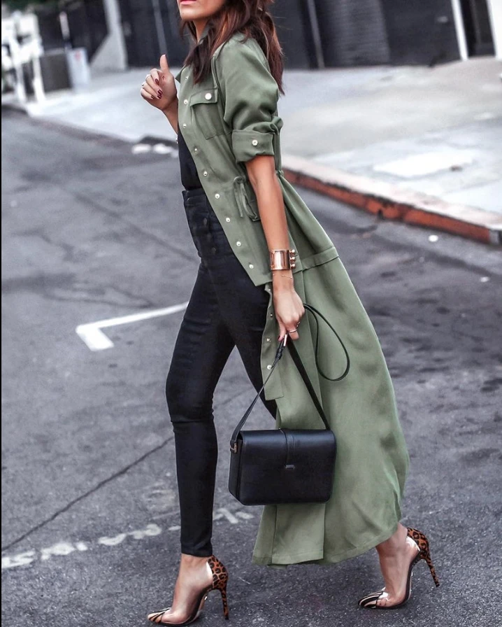 

Autumn Winter Coat For Women2022 Fashion Jackets Pocket Design Buttoned Drawstring Long Sleeve Casual Long Coat All-Match Female