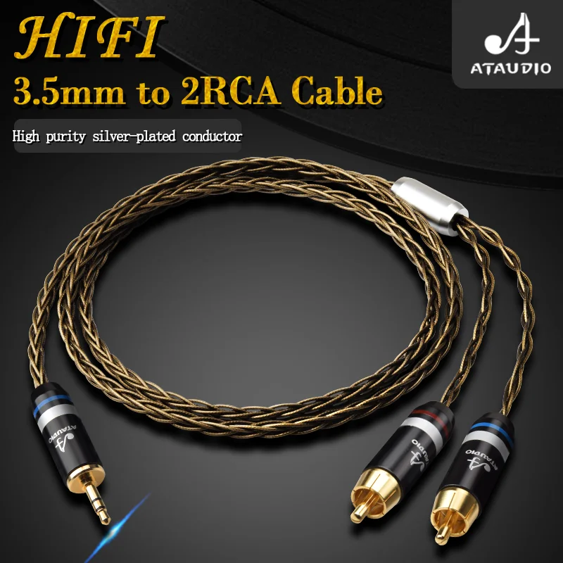 

ATAUDIO hifi кабель 3,5 мм на 2rca, высококачественный посеребренный ПК, интерсоединение 3,5 Джек к RCA