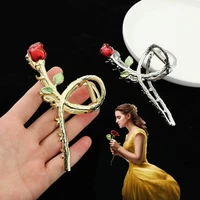 beauty and the beast rose hair claw disney princess belle elegant rose flower metal hollow out hair clip accessories for women