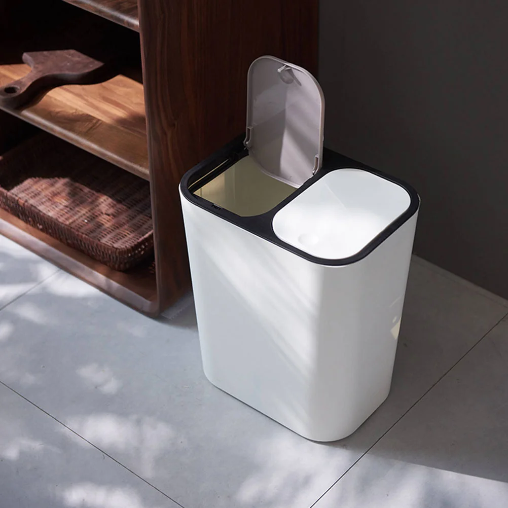 

White Trash Can Home Wastebasket Double Barrel Plastic Bathroom Garbage Lid Drain Bin Rubbish