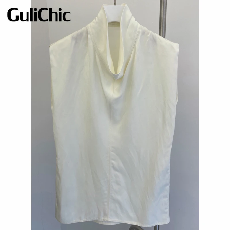 

6.7 GuliChic Women Temperament Sleeveless Pile Collar Casual Comfortable Blouse