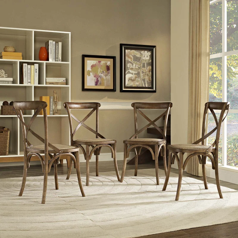 

Modway Gear Dining Side Chair Set of 4 in Walnut
