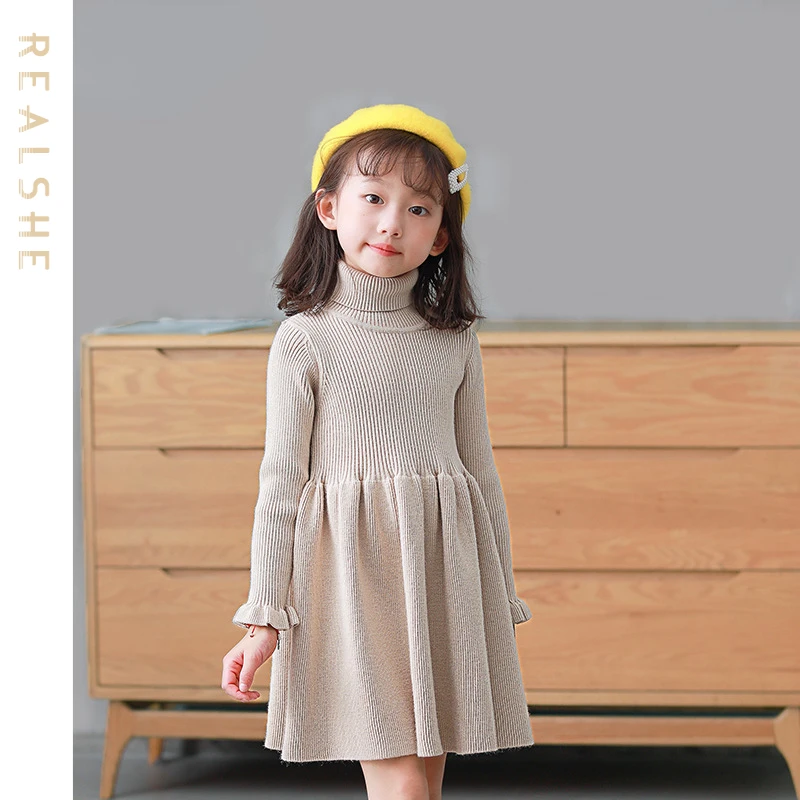 

2023 New Baby Girls Dress Solid Long Sleeve Knitting Dress Children's Dresses Kids Clothes Autumn Girl Clothing Casual