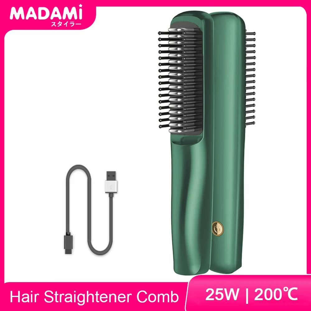 

Electric Hair Straightener Brush Negative Ion Hair Straightening Hot Comb USB Rechargeablel Men Beard Styler Tool Flat Irons