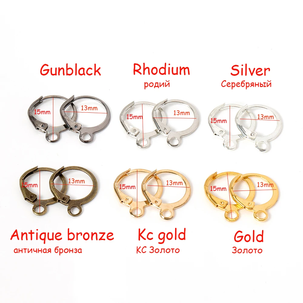 50pcs/lot 13x15mm French Earring Hook Base Open Loop Setting for DIY Hoop Earring Clips Clasp Earwire Jewelry Making Accessories