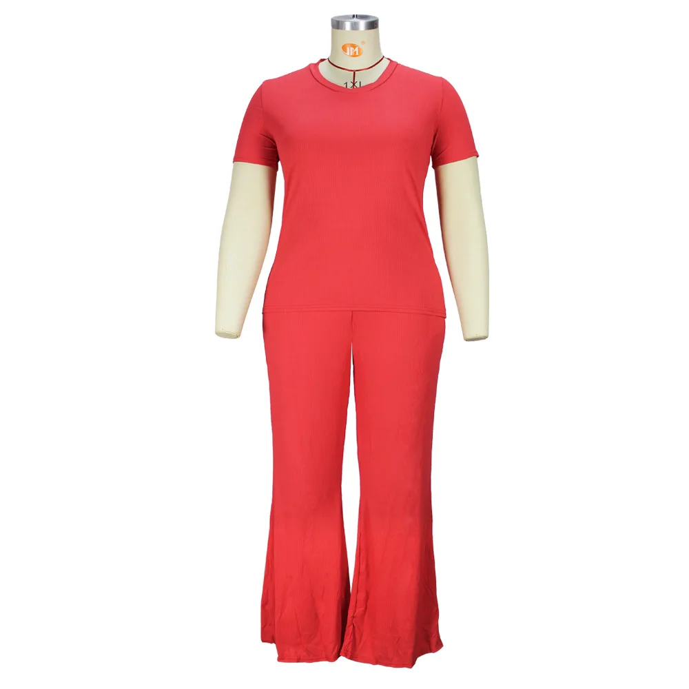 4xl Plus Size Sets For Women Solid Ruffle Shirts And Flare Pants 2022 Summer Two Piece Sets Fashion Luxury Wholesale Clothes