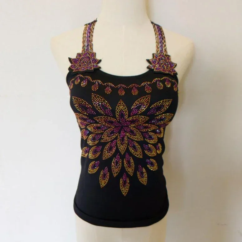 Летние мягкие майки женские сексуальные спортивные со стразами топы на бретелях