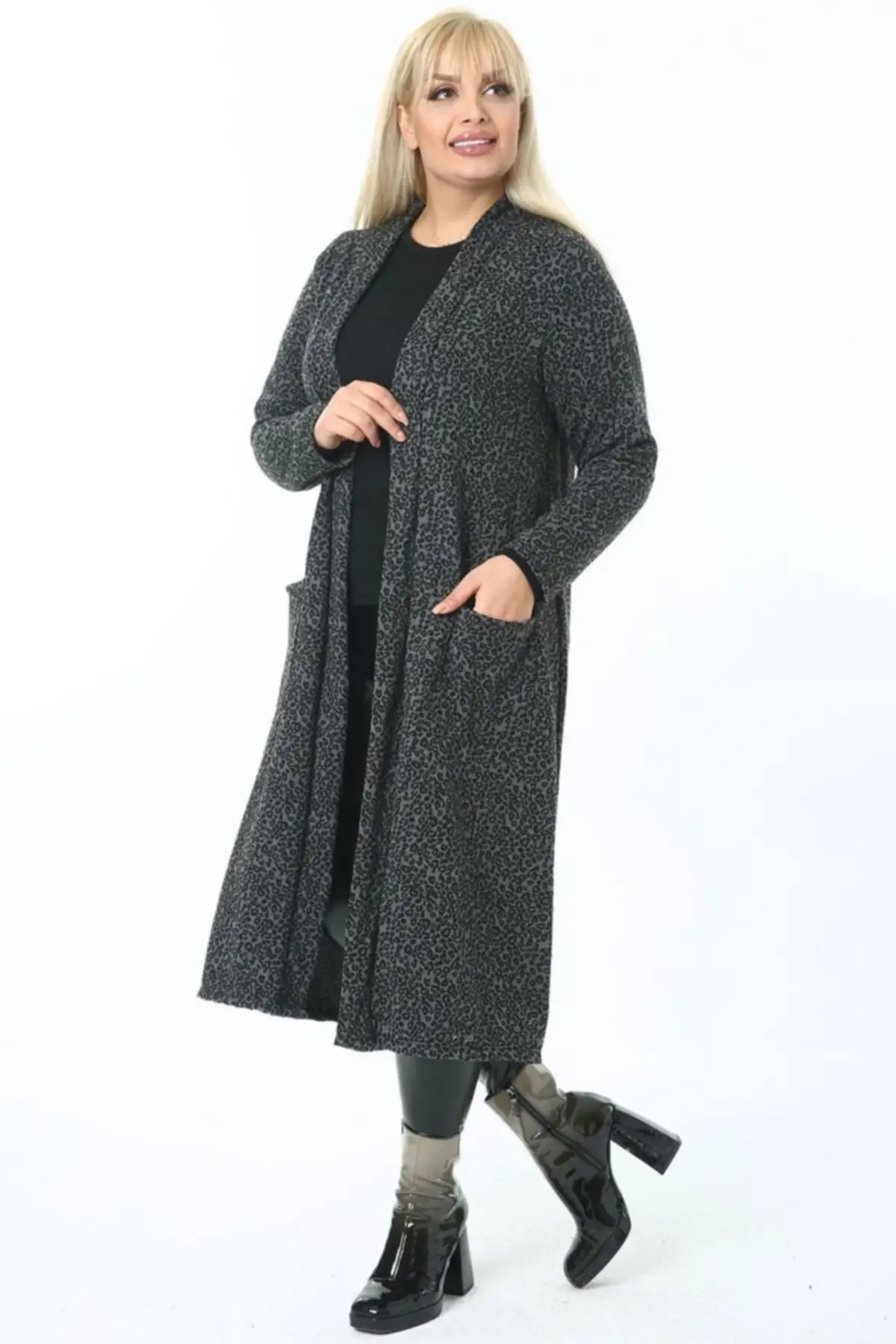 

Women's Cardigan Large Size Pocket Basic Black Casual Knitted Quality Fashion Cardigan Sweaters Loose Sweater Jumper