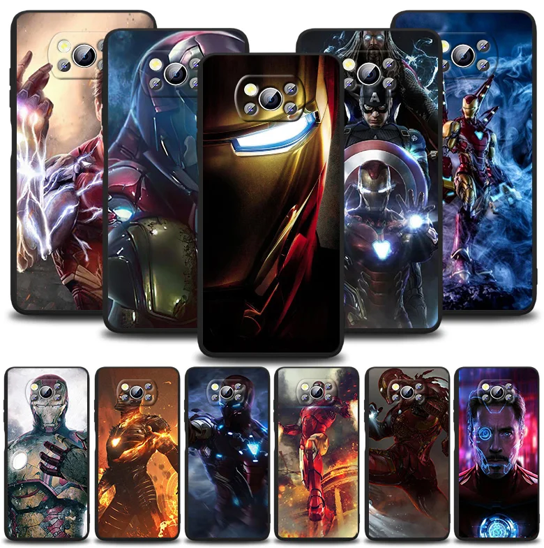 

Soft Black Cover Marvel Iron Man For Xiaomi POCO F1 F2 F3 X2 X3 GT M2 M3 M4 Pro NFC C3 Civi Mi Play Black Silicone Phone Case
