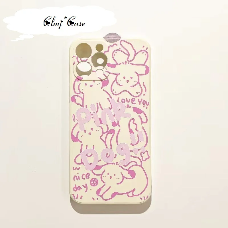 

Clmj Cute Cartoon Dog Phone Case For iPhone 11 12 Mini 13 Pro 14 XR XS Max X 7 8 Plus Se 2020 Soft Silicone Protective Cover