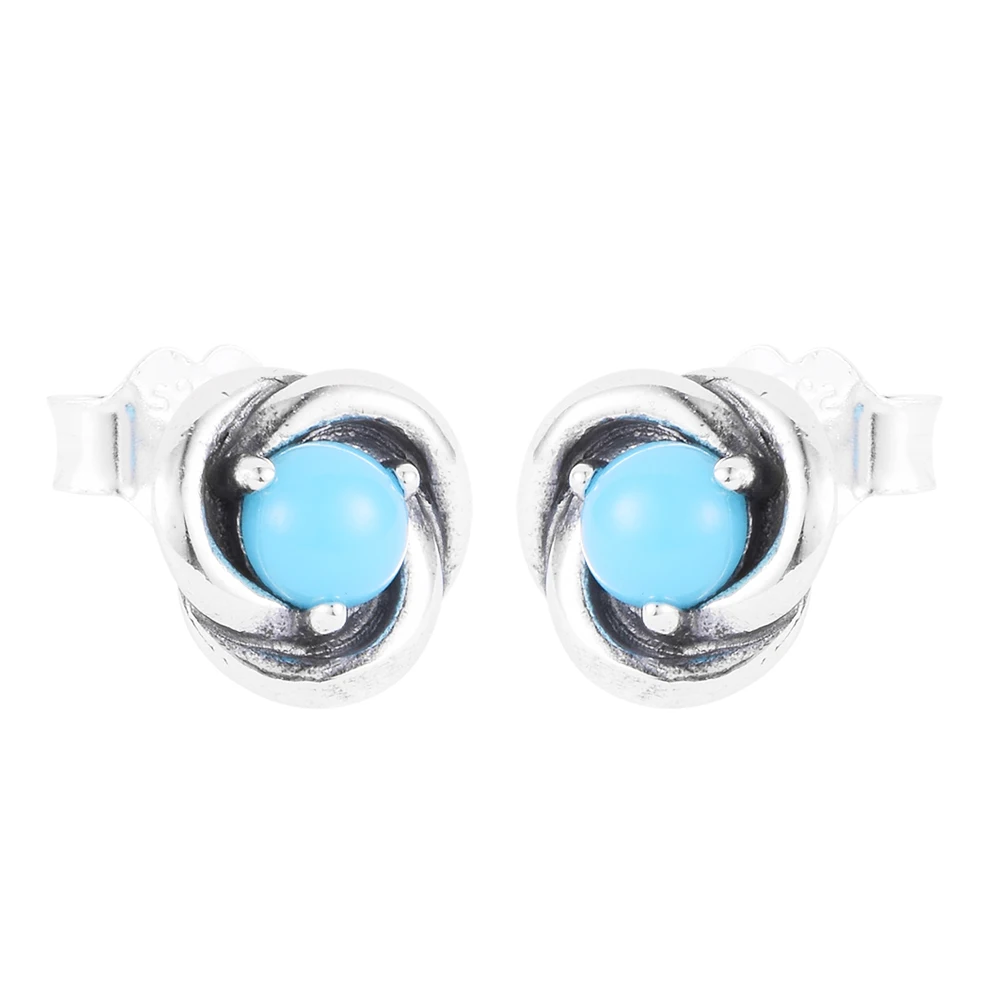 

QANDOCCI 2022 Winter December Turquoise Blue Eternity Stud Earring for Women Authentic 925 Silver Fashion Jewellery
