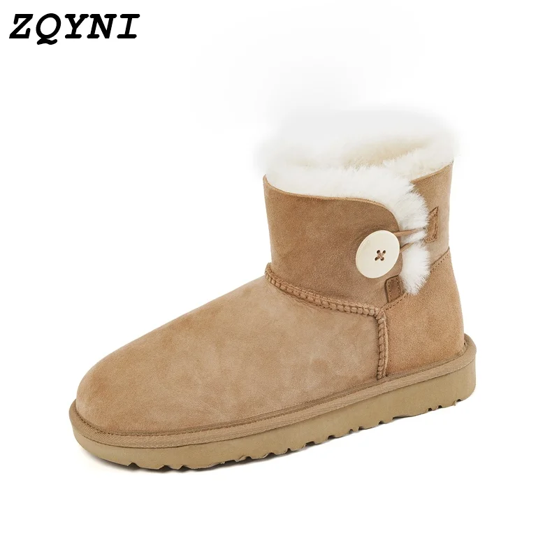 

ZQYNI Leather Snow Boots Women's High Quality Australian Classic Ankle Boots Women's Winter Warm Boots Apricot and Black