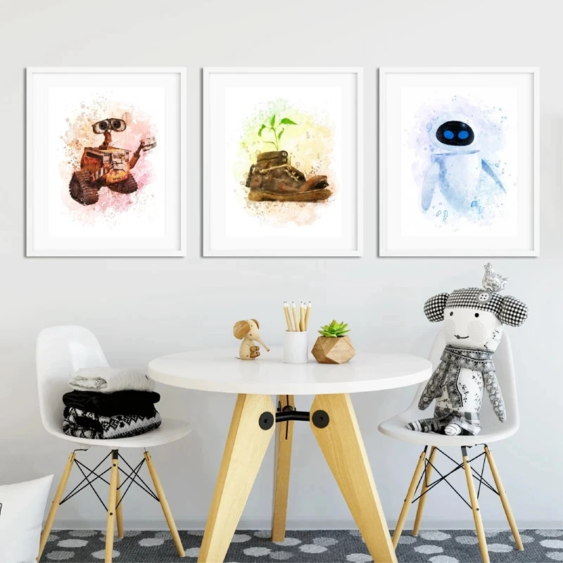 Мультяшный постер диснеевских фантастических фильмов WAL L.E акварельные роботы