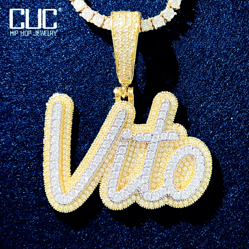 CUC Custom Letter Pendant For Men Gold Color Necklace Tennis Chain Customized Name Logo HipHop Jewelry