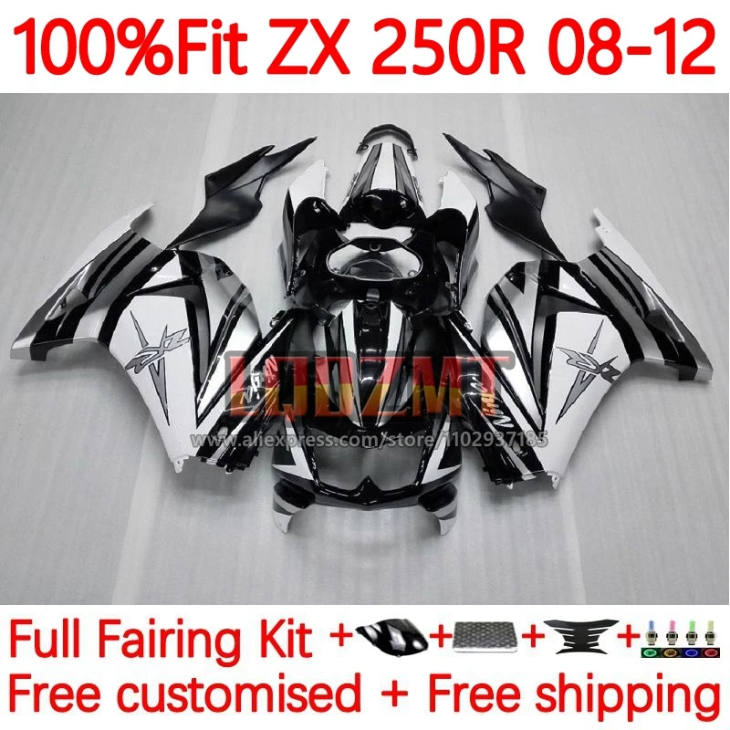 

Injection Fairing For KAWASAKI Silver black NINJA ZX 250R EX 250 ZX250R EX250 2008 2010 2011 2012 ZX-250R 08 09 10 11 12 34No.10