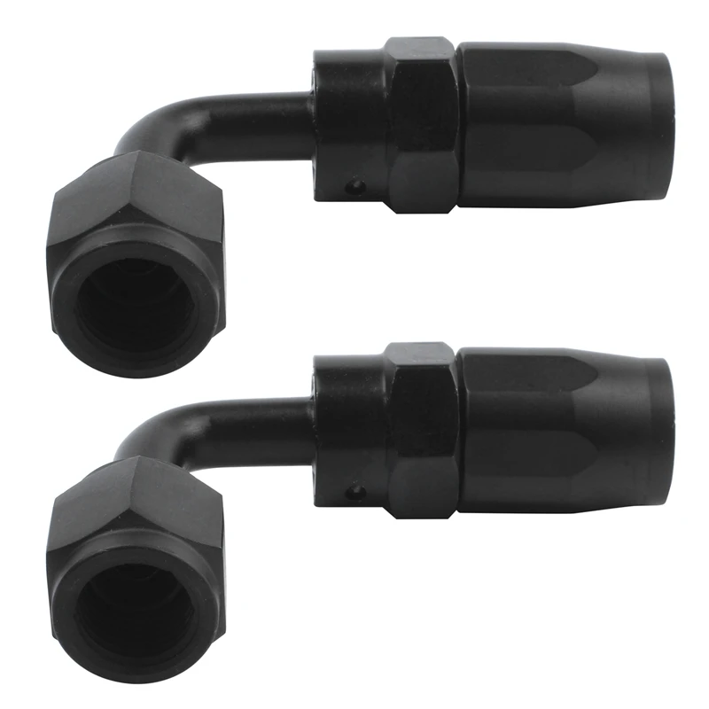 

2X AN6 90Degree Swivel Hose End Black For Braided Nylon Fitting Size:AN6