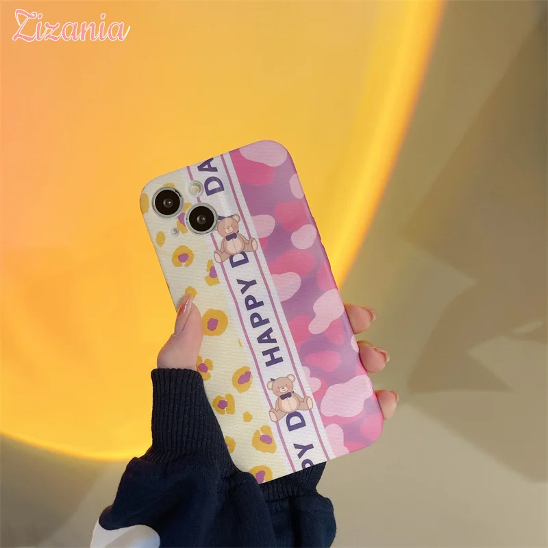

Lovely Fashion Hit the color Leopard Little bear Phone Case For iPhone 13 12 11 Pro Max XS Max XR X 7 8 Plus Shockproof Case New