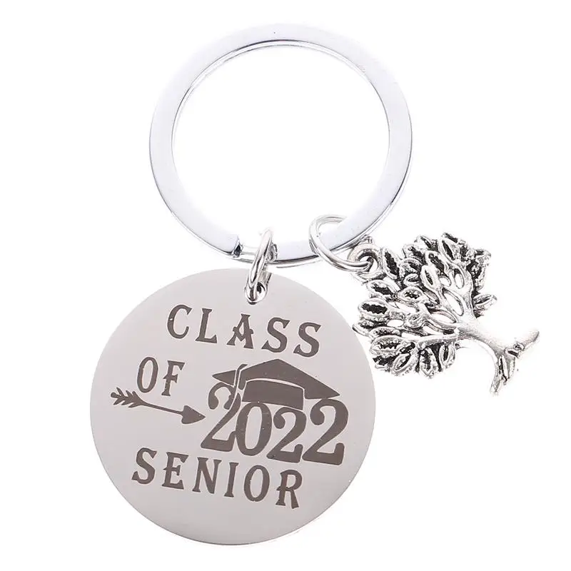 

Keychain Pendant Stainless Steel Round Student 2022 Graduation Season Gift Bachelor Hat Gift Lettering Metal Key Ring