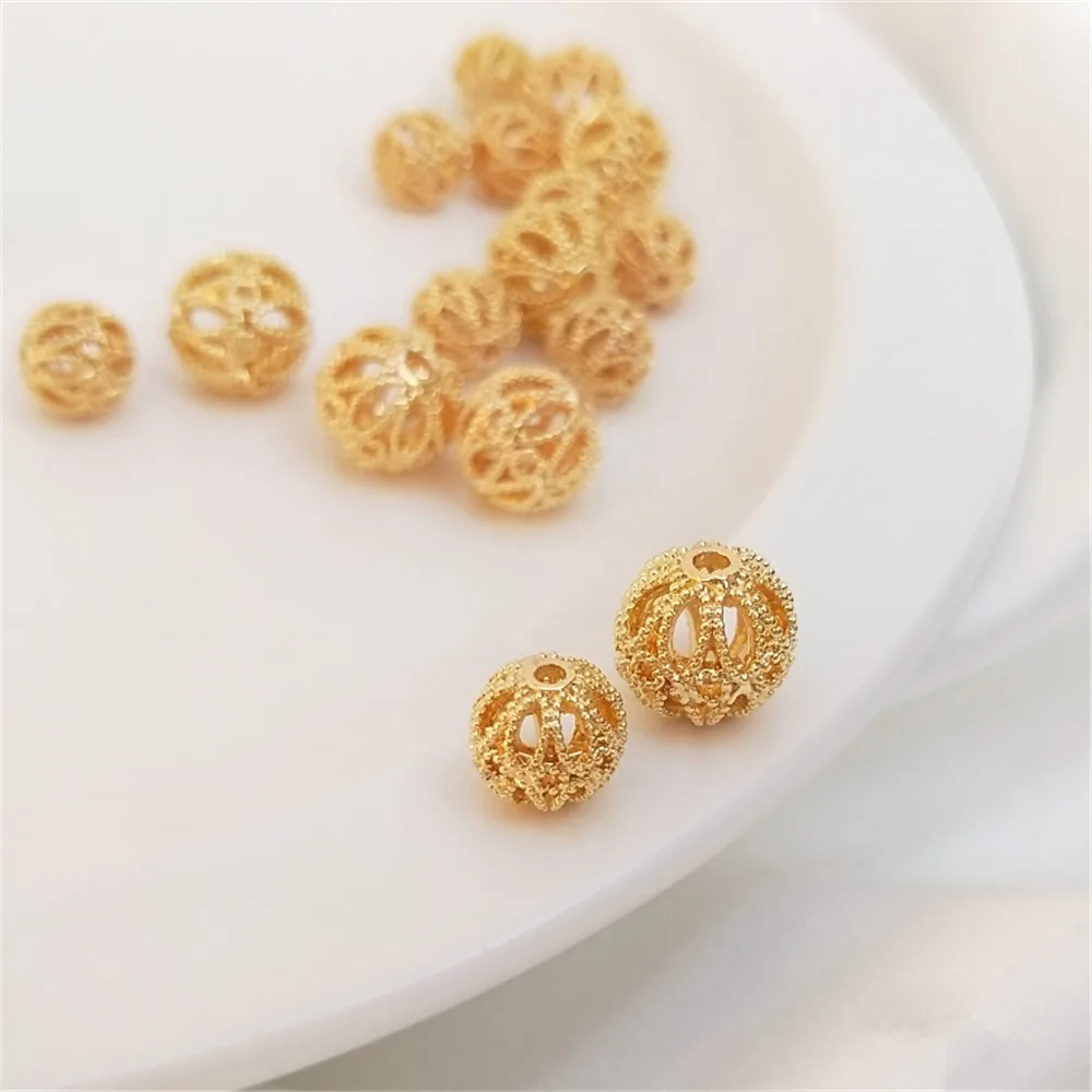 

14K Gold Filled Plated Hollow out flower ball, round hydrangea, diy string bracelet, necklace, jewelry, loose bead material