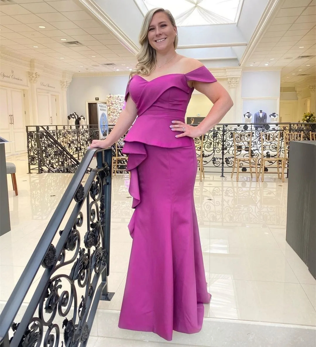 

Sweetheart Evening Dresses Off Shoulder Long Mermaid Prom Gowns with Peplum Zipper Back Special Party Women Wear Vestidos