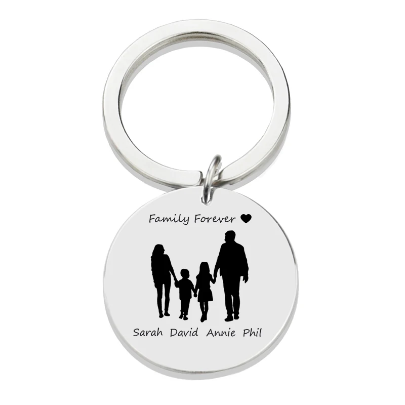 Personalized Family Name Keychain Custom Mom Dad Daughter Son Sketch Engraved Stainless Steel Key Chain Mother Father Day Gift