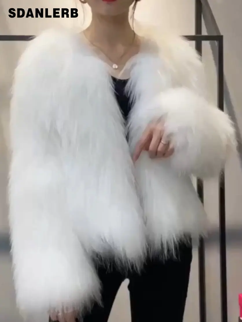 White Raccoon Woven Real Fur Handmade Short Coat Long Sleeve Warm Fashion Winter Women's Fur Coat White Age Reducing Jacket