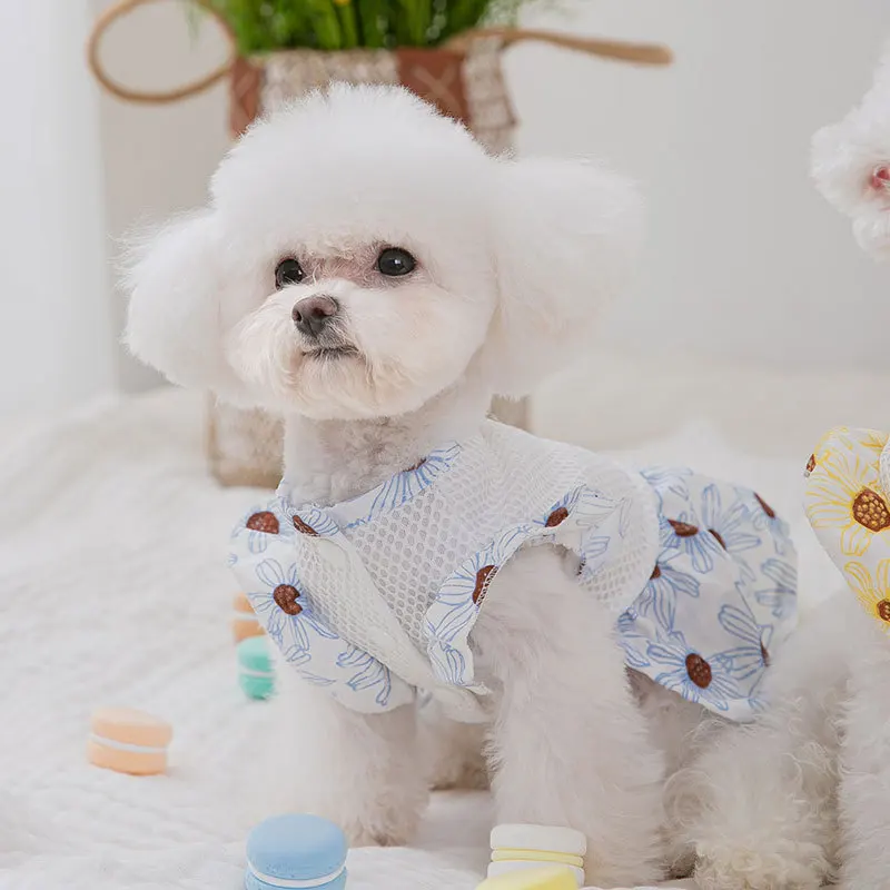 Весенне-летнее тонкое Сетчатое платье с цветочным рисунком для щенков |