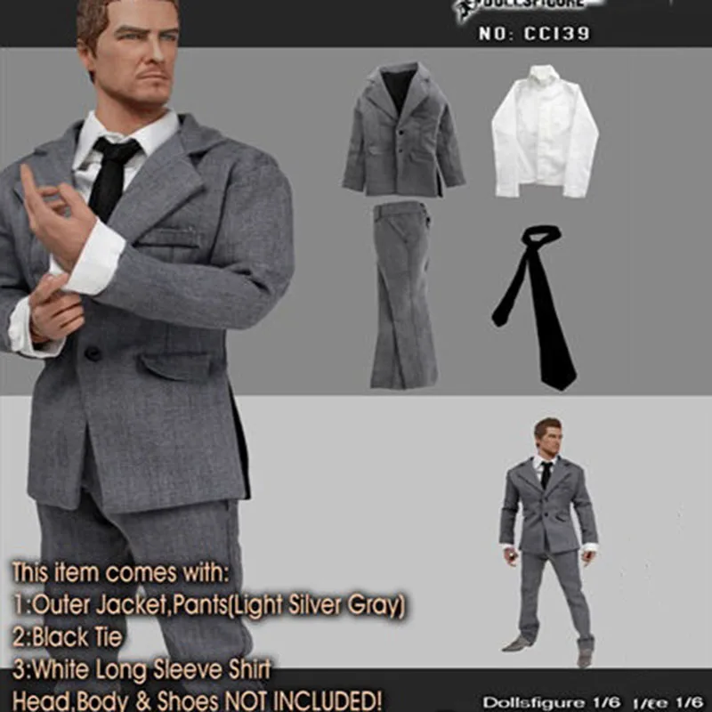 

CC139 1/6 Scale Male Solider Accessory DOLLSFIGURE Gothic Grey Gentleman Suit Clothes Set Model for 12 inches Action Figure