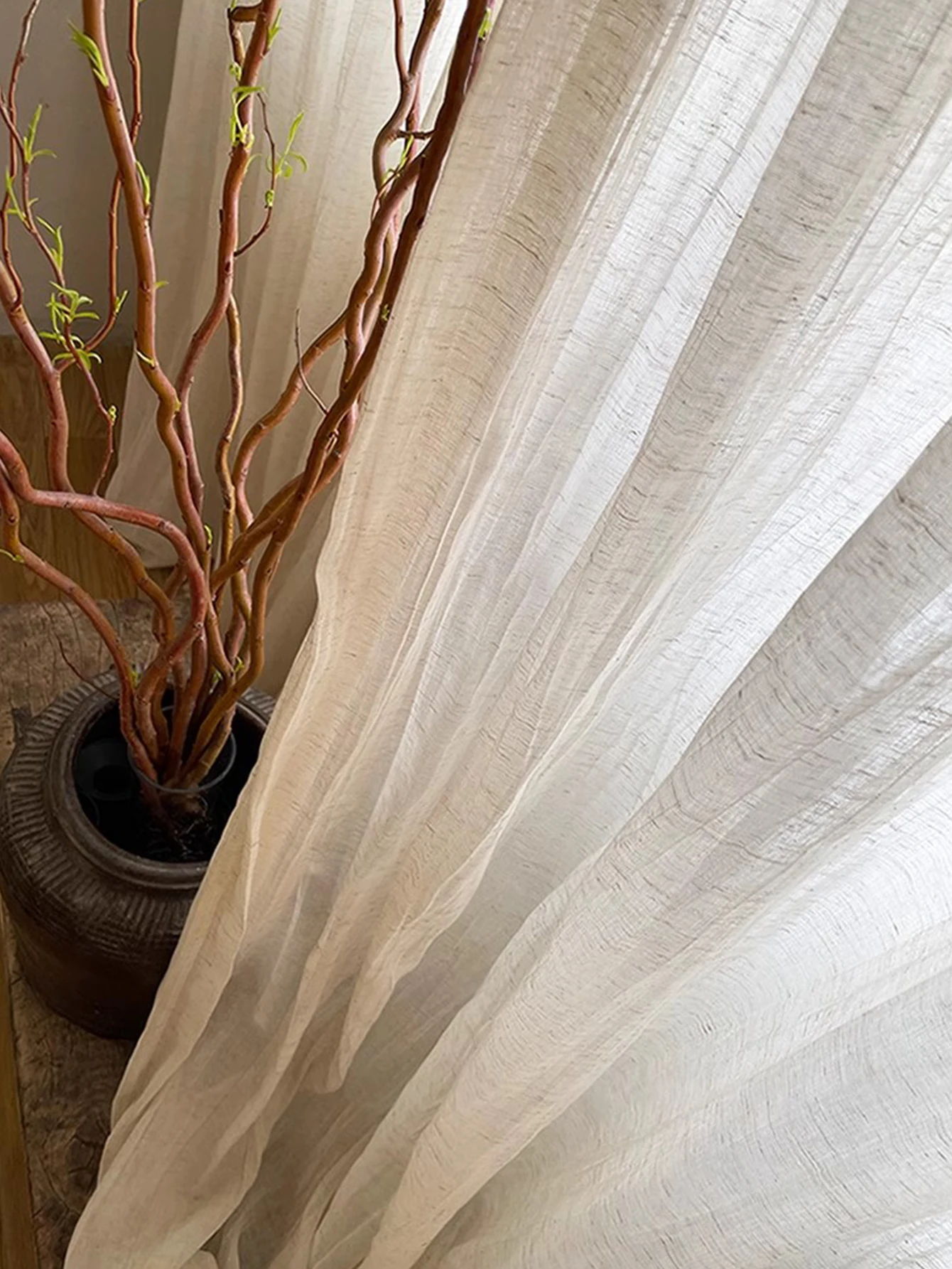 Japanese Home Wabi-Sabi Wind Small Press Crepe Linen Cotton Curtain Gauze Custom Light Micro Transparent People