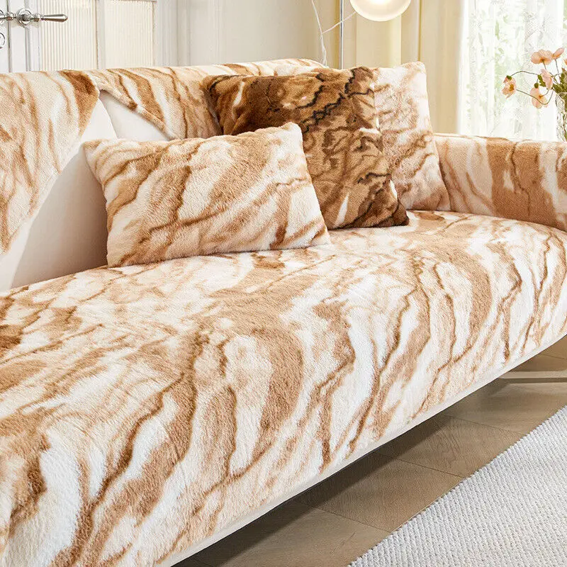 Утолщенный плюшевый чехол для дивана зимняя теплая противоскользящая мягкая