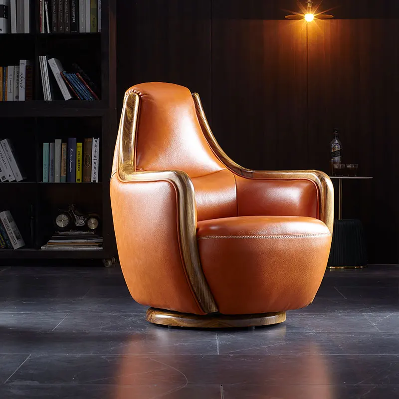 

Nordic Ebony Wood Single Chair Sofa American Light Luxury Leather Leisure Tiger Simple Solid To High-end Furniture