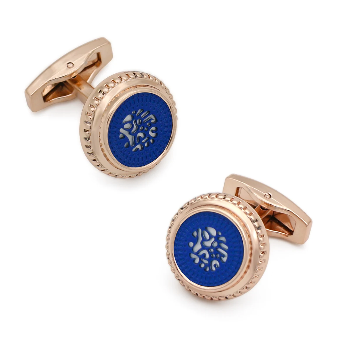 

Round Copper Cuff Links Discount French Cufflink 18K Gold Plated With Blue Hollow Out Pattern Fashion Jewelry Gift Come With Box