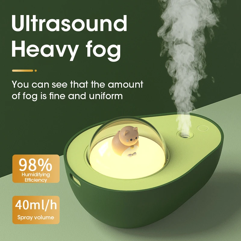 

Avocado Humidifier with Night Light USB Cat Ball Night Light Bedroom Wireless Car Fresher Purifier Home Decoration for Gift