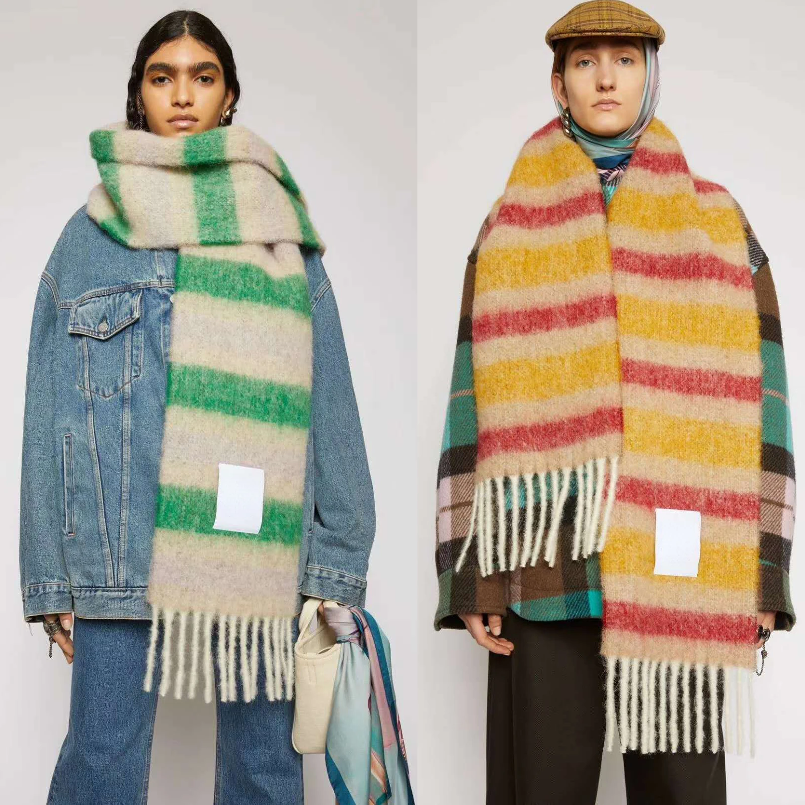 Новинка 2020 Женский кашемировый шарф в полоску AC с бахромой зимний удлиненный