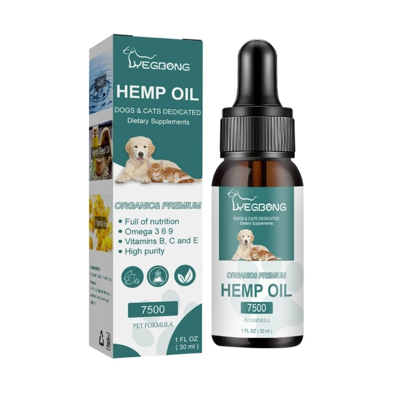 

Hemp-Seed Oil for Dogs Cats Help Anxiety Stress Pains Inflammations Relief Treat Joint & Hip Pet Calming Drops