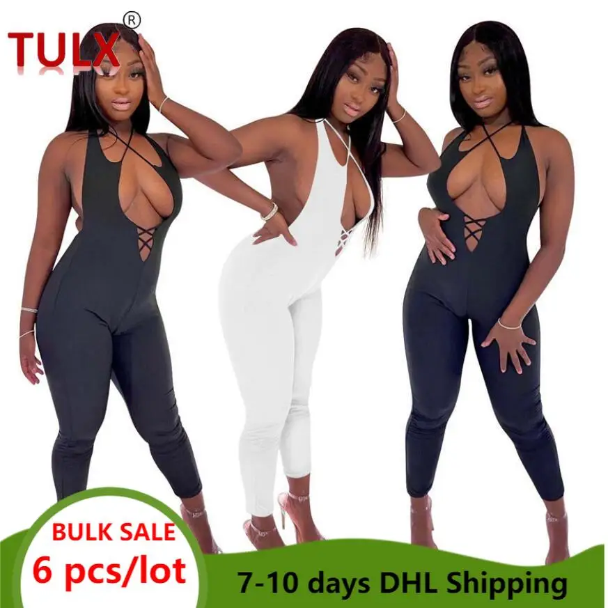 

Женский комбинезон с открытой спиной, черный или белый комбинезон для выпускного вечера, облегающая Клубная одежда с вырезами, одежда для о...