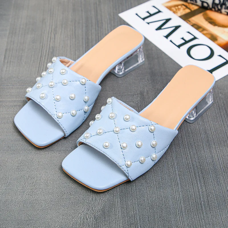 

Crystal Clear Transparent Slippers Female Shoes Middle Heels Comfortable New Summer Women Shoes Woman Fashion Cool Mules Slides