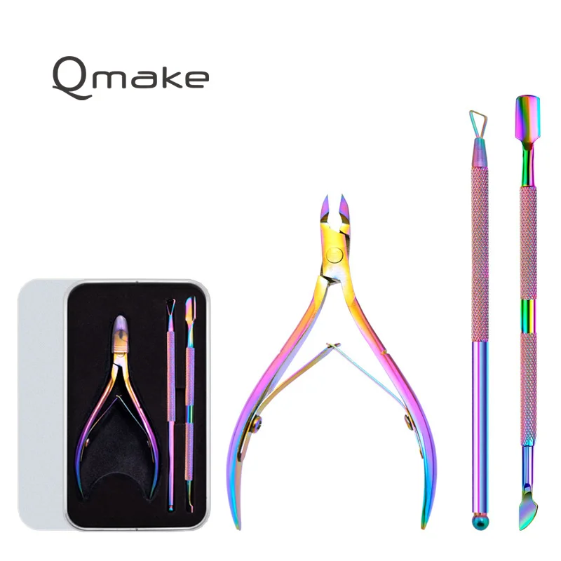 

Qmake Cuticle Scissors 3P Stainless steel Nail Push Fingernail Pick Clippers Trimmer Dead skin Remove Professioal Pedicure tools