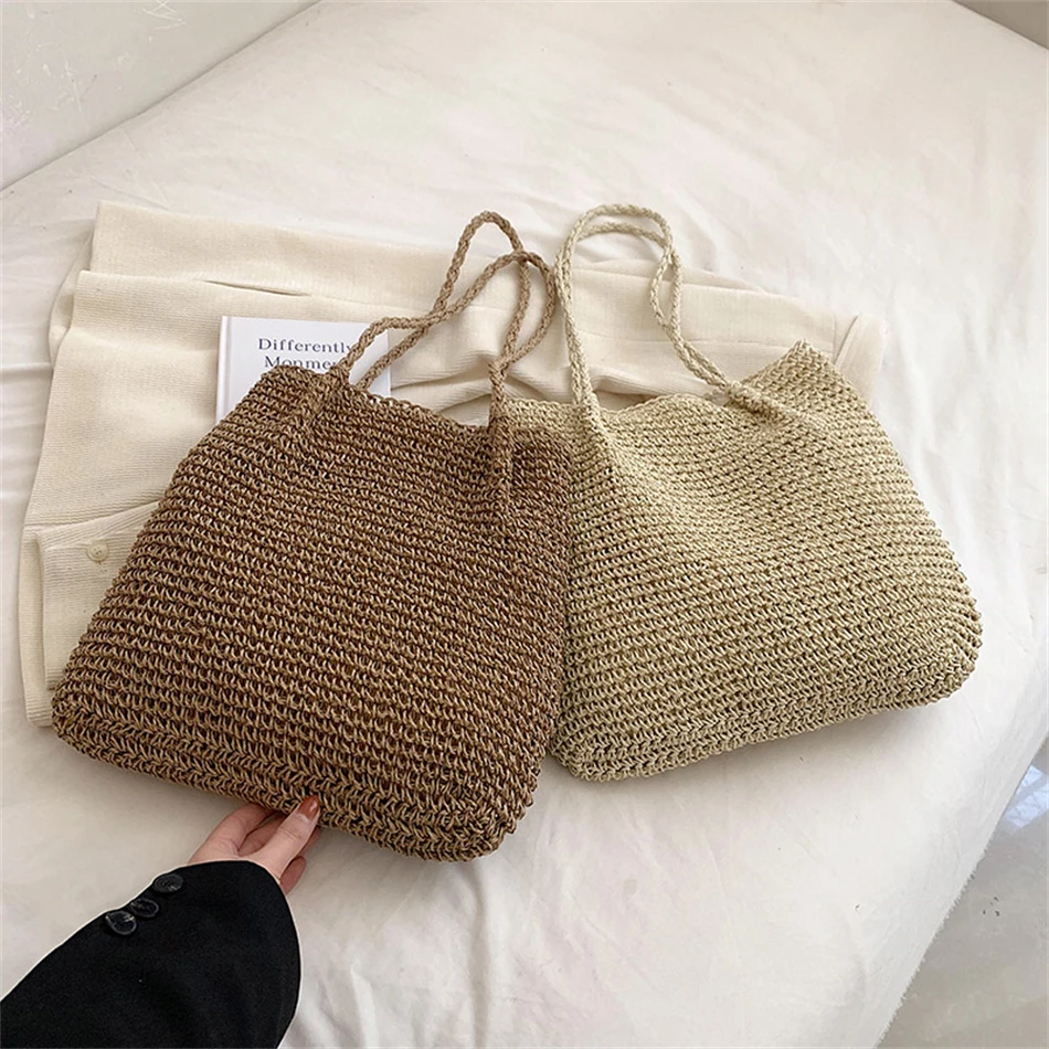 Fashion Weave Handle Casual Tote Large Capacity Straw Shoulder Side Bags for Women 2023 Summer Beach Travel Shopping Handbag New