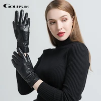 gours winter real leather gloves women black genuine goatskin gloves fashion wool lining warm soft driving new arrival gsl055