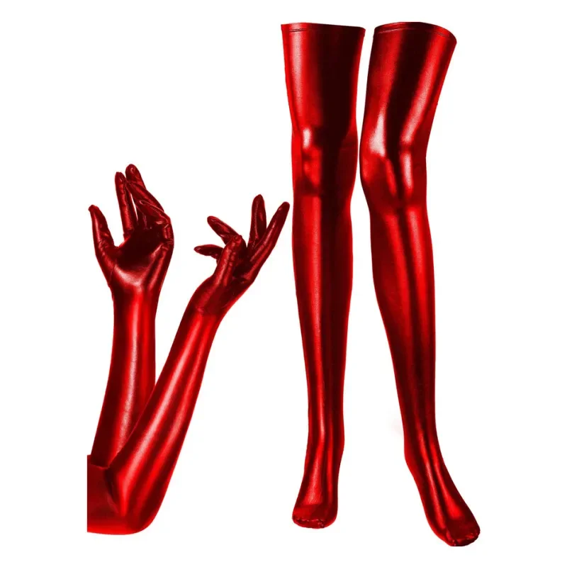 Длинные металлические атласные кожаные эластичные перчатки на палец аниме чулки