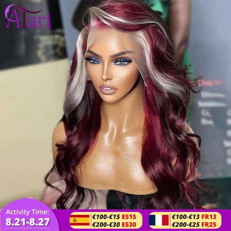 613 Blonde with Burgundy Body Wave Human Hair Wigs Transparent 13x6 13x4 Lace Frontal Wig Highlight 5x5 Closure Wig Pre Plucked