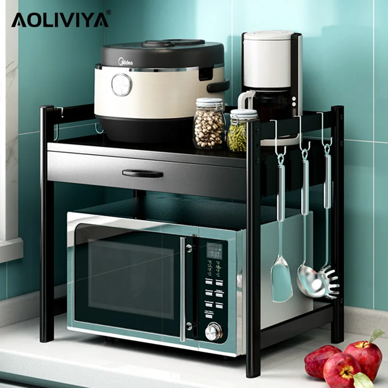 

AOLIVIYA Kitchen Microwave Oven Rack Oven Induction Cooker Storage Rack Countertop Multi-layer Drawer Separate Seasoning Bottle