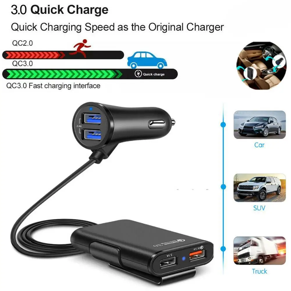 

Автомобильное зарядное устройство с 4 USB-портами QC3.0 + 2.4A + 3.1A