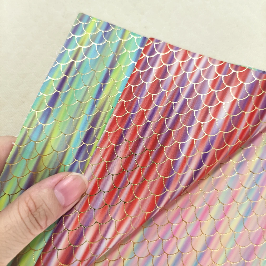 

Laser Mermaid Scale Faux Leather Sheet A4-5pcs Synthetic Leather Fabric For Bows Crafts DIY Handmade Material