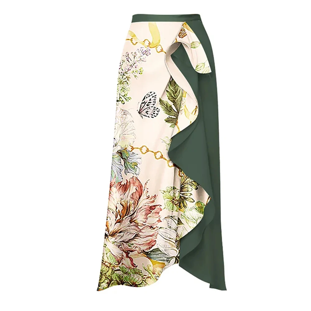 2023 New Ruffled Floral Print Bikini Split-joint Swimsuit Vintage Bathing Suit Women's Swimming Set Summer Beach Wear High Waist