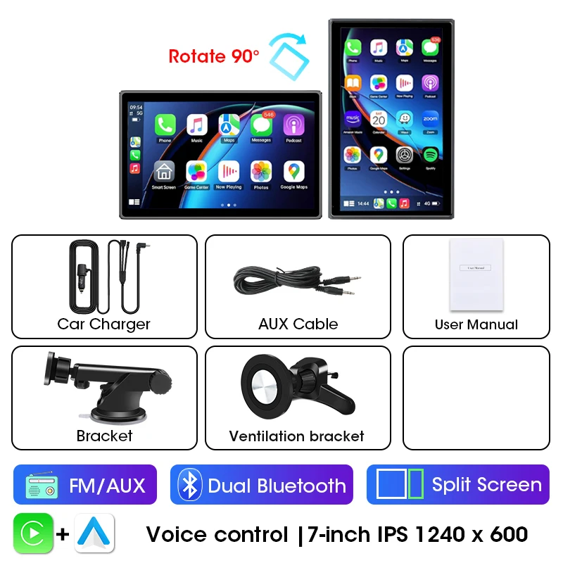 

Jansite 7 "Экран Carplay для автомобиля Android Auto Портативный автомобильный радиоприемник Мультимедийный видеоплеер Стерео с GPS-навигацией Задняя камера